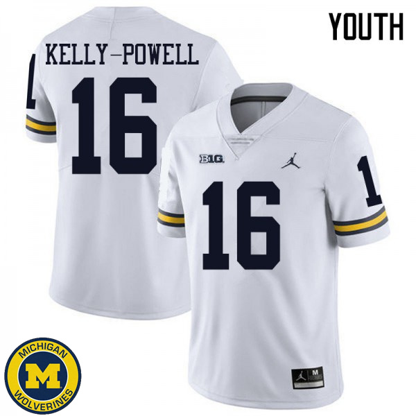 Youth University of Michigan #16 Jaylen Kelly-Powell White Jordan Brand High School Jersey